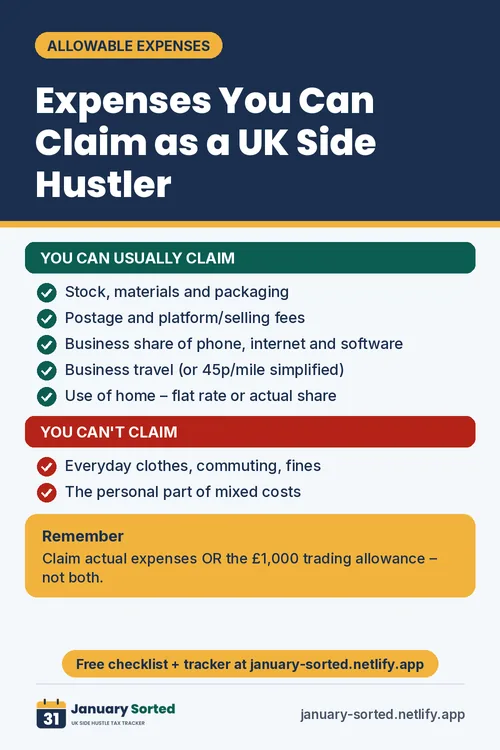 Tip card: Expenses you can claim uk side hustle